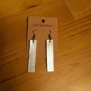 Sparkling Silver Leather Strip Earrings